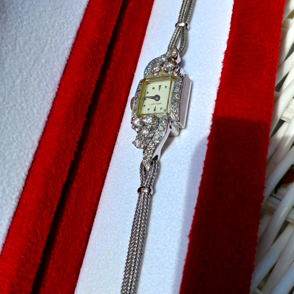 Vintage Hamilton White Gold & Diamond Watch - Picture 3 of 4